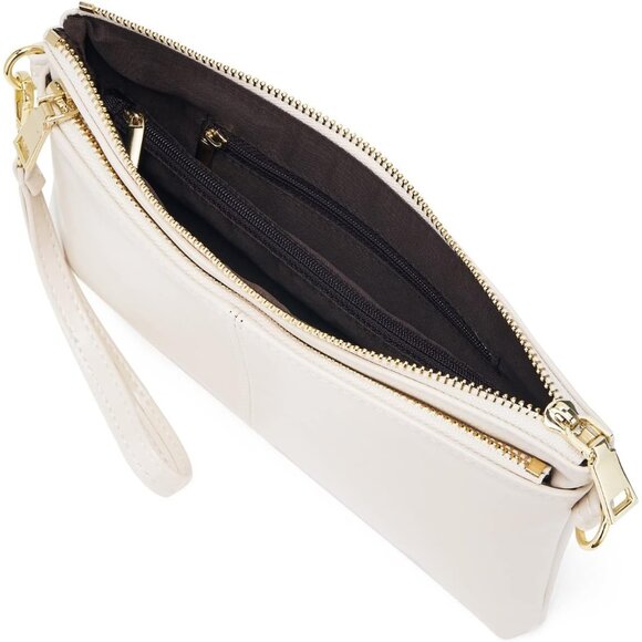 ⚡Women\'s Lightweight White Triple Zip Vegan Leather Clutch Wristlet Bag